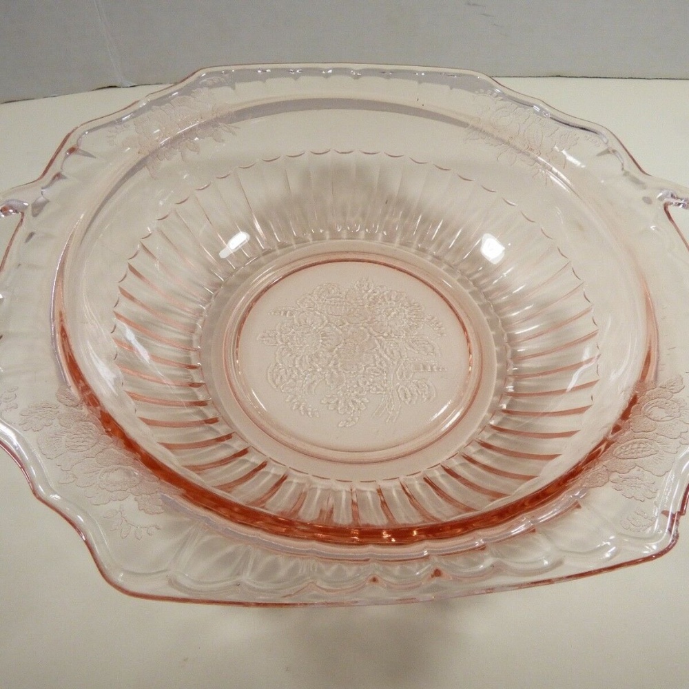 1931-1937 Anchor Hocking Mayfair Open Rose Pink Depression Glass Serving Bowl